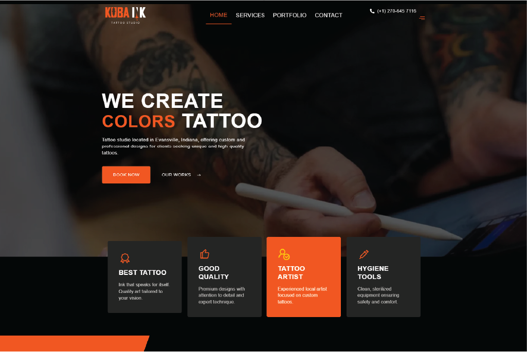 Kuba Ink tattoo studio website design